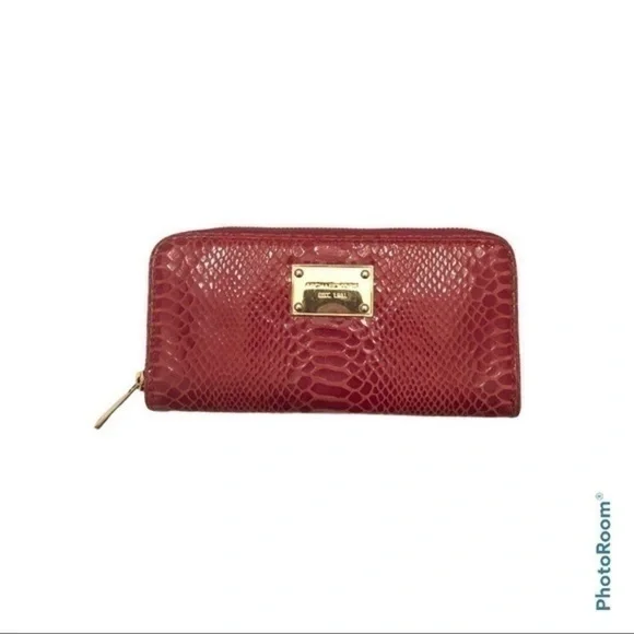 Michael kors red snakeskin embossed leather wallet - Picture 4 of 11
